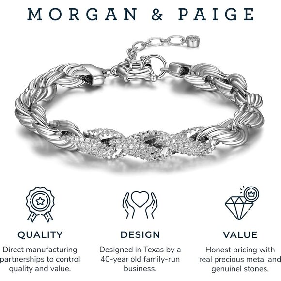 Rhodium Plated Fine Silver Cubic Zirconia Women's Rope Chain Bracelet, 10mm, 7.2 - Picture 5 of 6